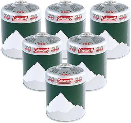 Coleman 6 x C500 Performance Screw On Gas Cartridge, Pack of 6, for Camping Stoves, Compact and Resealable Canister